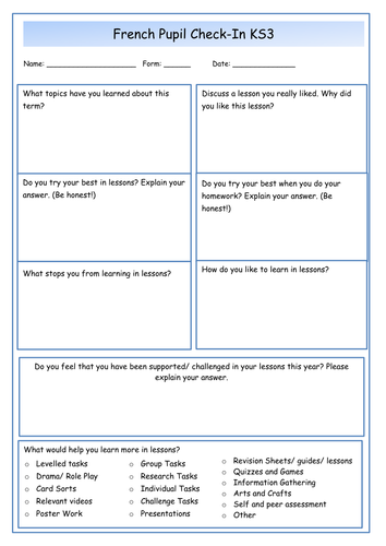 French Pupil Check-In / Pupil Voice KS3