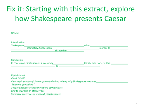 Analytical Writing Frame Julius Caesar