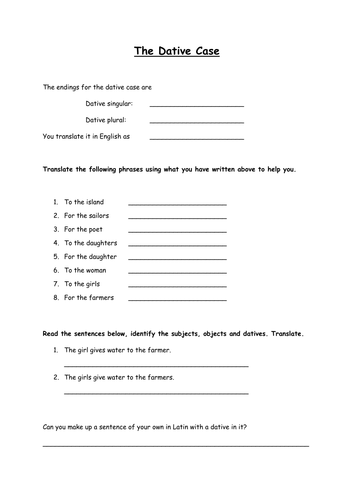 Latin 1st declension dative case activity