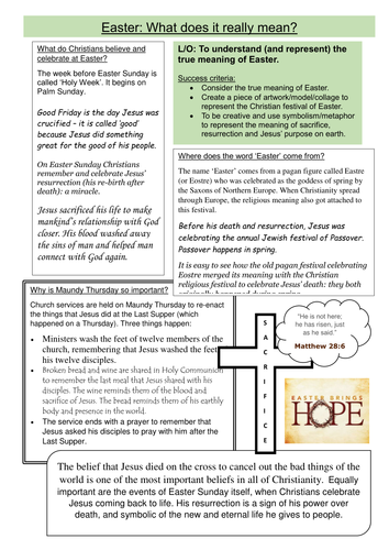 What is the true meaning of Easter? Craft project worksheet