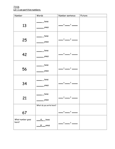 Maths Partitioning Year 2 Autumn