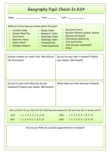 Geography Pupil Check In / Pupil Voice