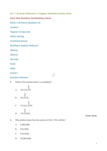 Organic Chemistry Halo alkanes + Isomerism + stereo isomerism Practice Questions + Ans Key