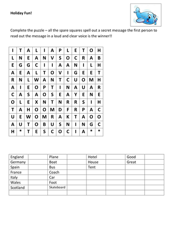 Year 8 - Holiday Wordsearch puzzle