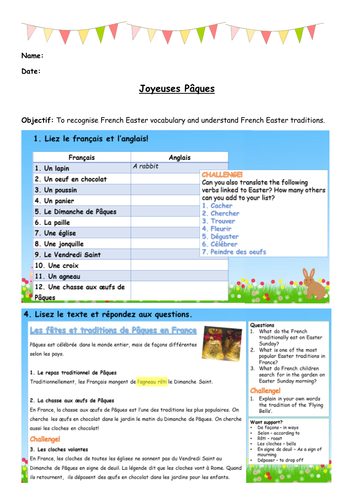 French Easter Lesson - Vocabulary, Games and Traditions - KS3 + KS4