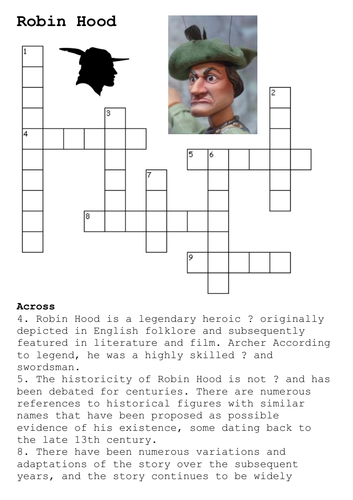 Robin Hood Crossword Teaching Resources