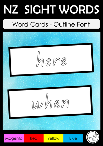 New Zealand Sight Words – word cards in outline font