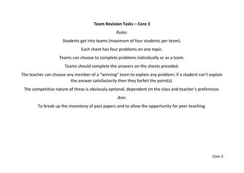 Team Revision Tasks - Core 3 (Edexcel)