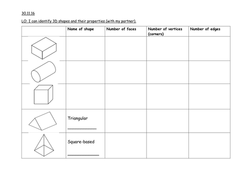 3d shape properties worksheet year 2 teaching resources