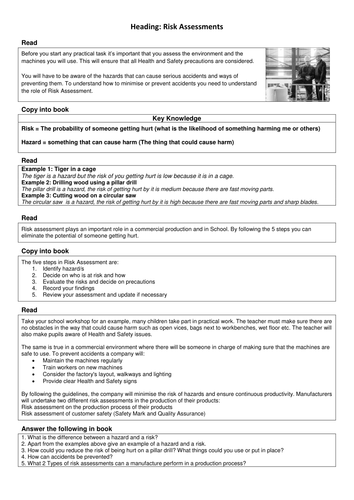 Risk Assessments: WJEC/BTEC Engineering Cover lesson or revision activity