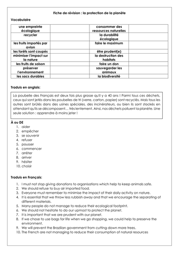 French A Level revision environment pollution energy translation exam practice