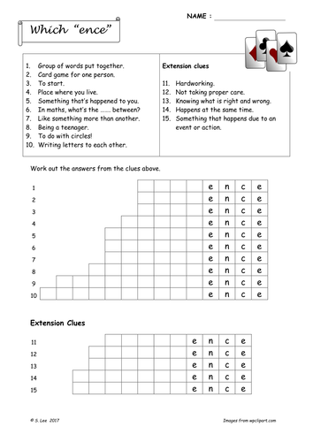 Suffix word work:  ENCE