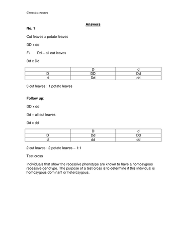 A2 Genetic Crosses 1 -10 Answers