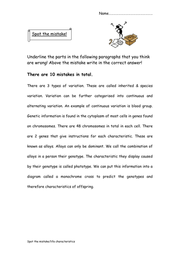 GCSE Biology - Spot the mistake genes