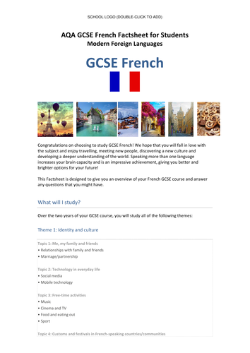 AQA New French GCSE (Specification 8658) - Student Factsheet