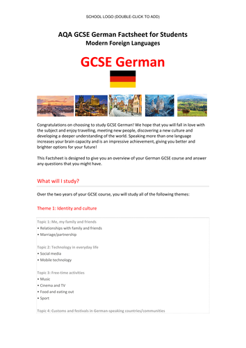 AQA New German GCSE (Specification 8668) - Student Factsheet