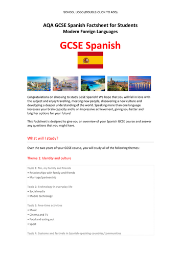 AQA New Spanish GCSE (Specification 8698) - Student Factsheet