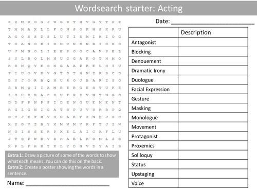 Drama Acting Keyword Wordsearch Crossword Anagrams Brainstormer Keyword Starters Homework Cover