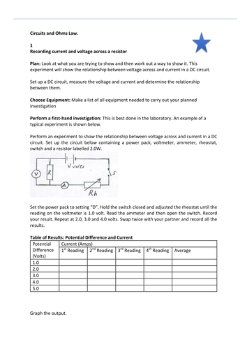 Ohm's Law - activity worksheet