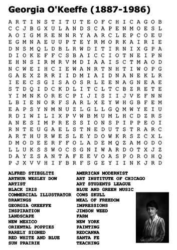 Georgia O Keeffe Word Search By Sfy773 Teaching Resources Tes