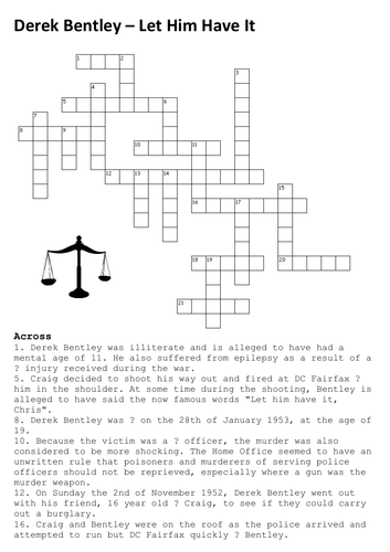 Derek Bentley Crossword