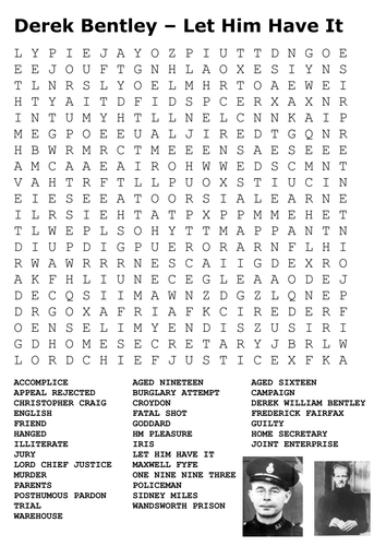 Derek Bentley – Let Him Have It Word Search and Crossword