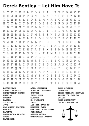 Derek Bentley – Let Him Have It Word Search