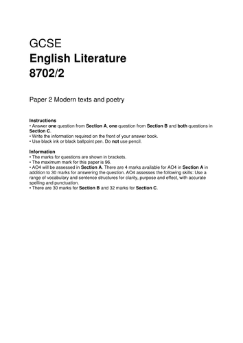 AQA English Literature Paper 2 Mock - Blood Brothers and Love and Relationships Poetry Cluster
