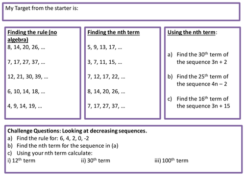 Sequences Differentiation Worksheet