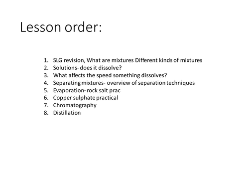 KS3 separating mixtures whole unit of lessons