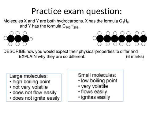 Science extended writing task on hydrocarbons