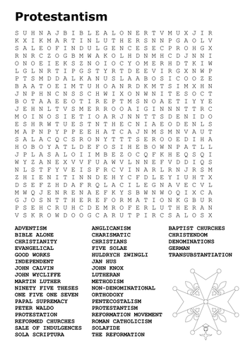 Protestantism Word Search