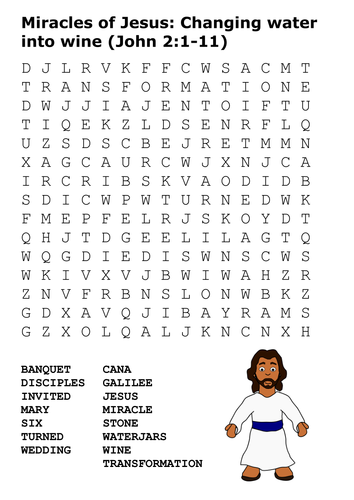 Miracles of Jesus: Changing water into wine Word Search
