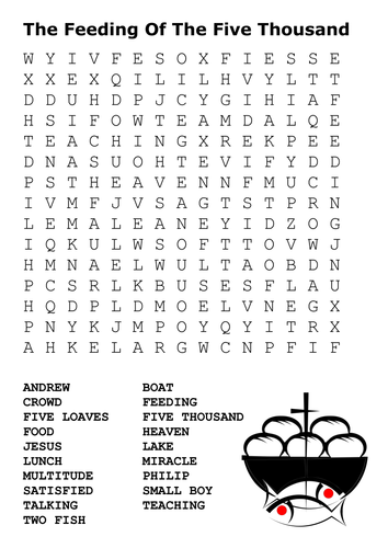 Miracles of Jesus - The Feeding Of The Five Thousand Word Search
