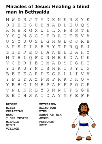 Miracles of Jesus: Healing a blind man in Bethsaida Word Search