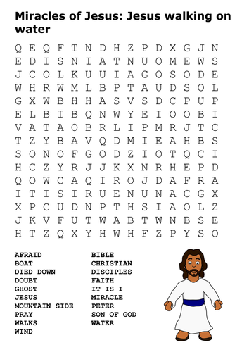 Miracles of Jesus: Jesus walking on water Word Search by sfy773 ...