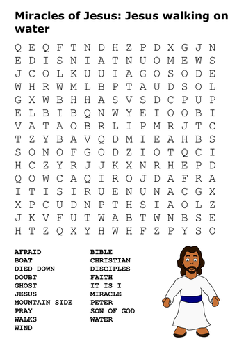 Miracles of Jesus: Jesus walking on water Word Search