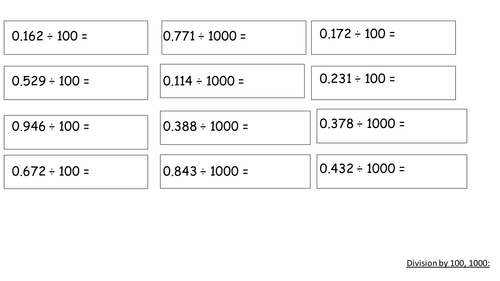 Multiplying and dividing 3dp numbers by 100 and 1000 Year 6