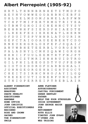 Albert Pierrepoint Handout - Capital Punishment and Word Search