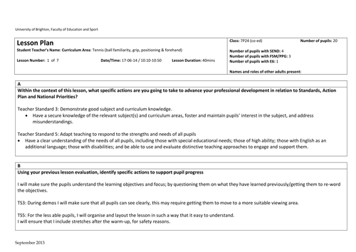 Tennis Lesson Plan - Basics