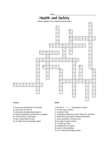 Health and Safety Crossword