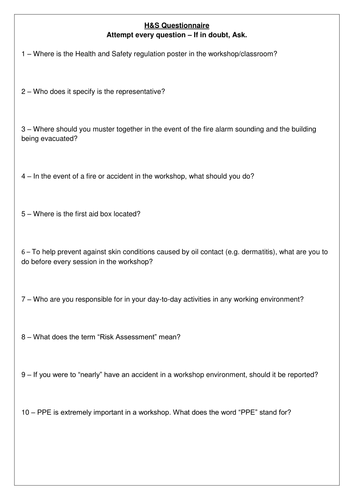 Health and Safety Questionnaire