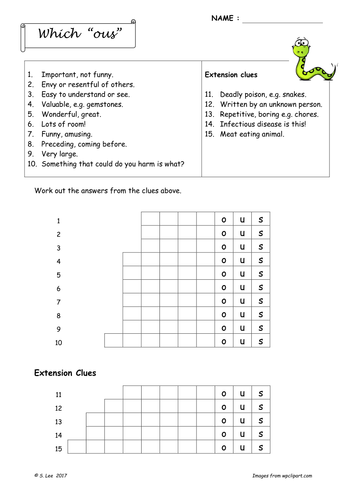 Suffix Word Work Ous