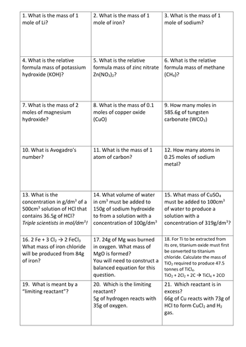 AQA Trilogy - chemistry calculations revision race