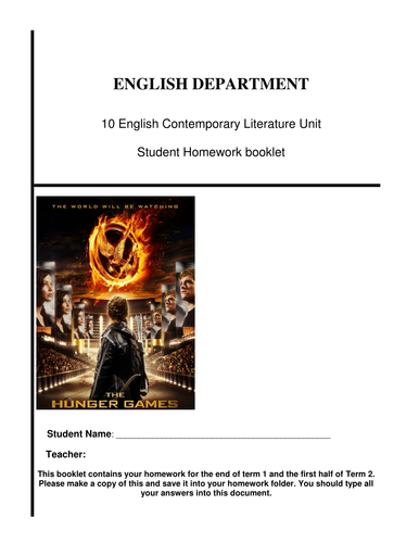 Hunger Games 1 Homework Booklet - comprehension questions