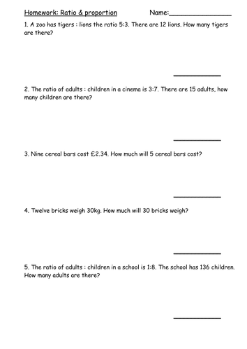 Homework - ratio & proportion problems