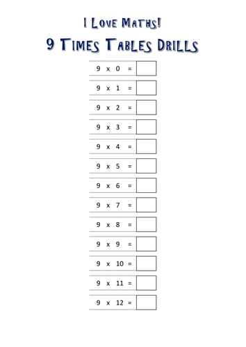 9 Times Tables Drills