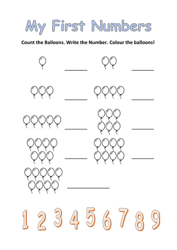 My First Numbers! Count the Balloons and Write the Number