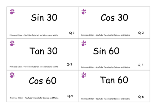 Accurate value for trigonometric ratios - flashcards (trigonometry)