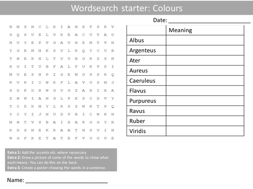 Latin Colours Wordsearch Crossword Anagrams Keyword Starters Homework Cover Plenary